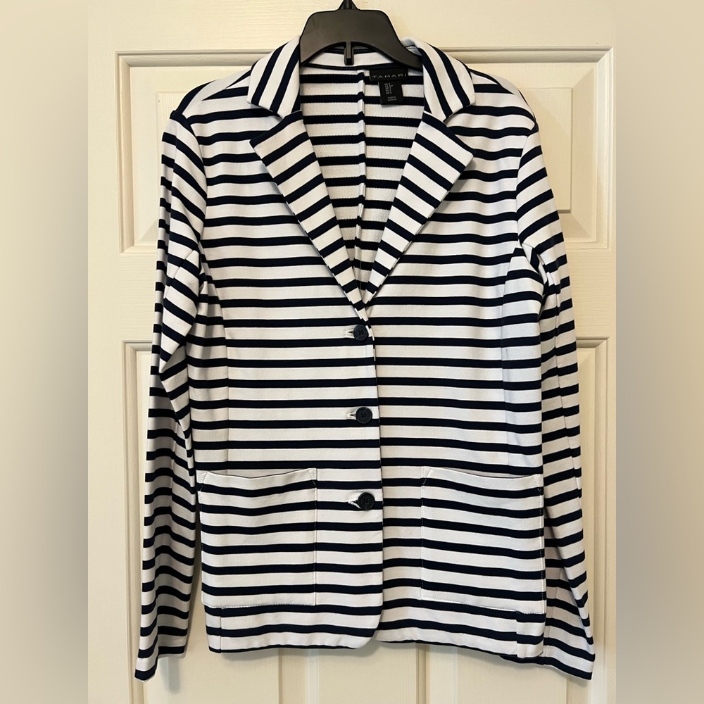 Tahari Black and White Striped Blazer Jacket Women’s Small